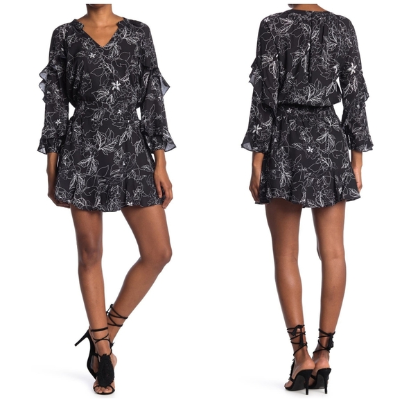 Parker Dresses & Skirts - Parker Floral Print Ruffle Long Sleeves Smocked Waist Black Dress Women Large